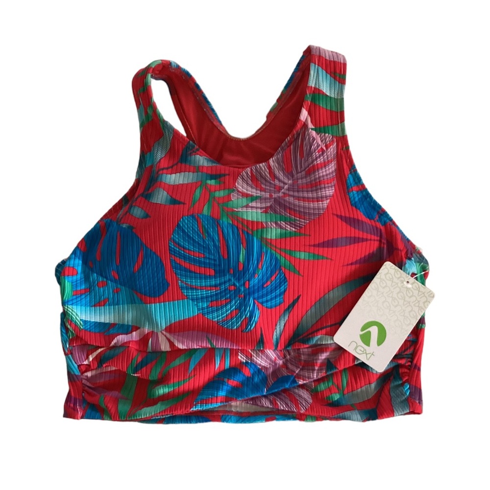 NEXT Matuka falls high neck swim top bikini size large L red tropical NWT